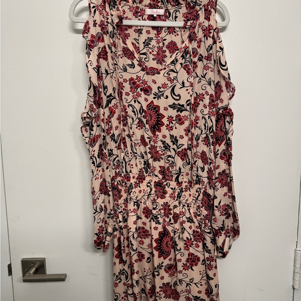 Parker Long Sleeve Floral Dress in Red and Cream